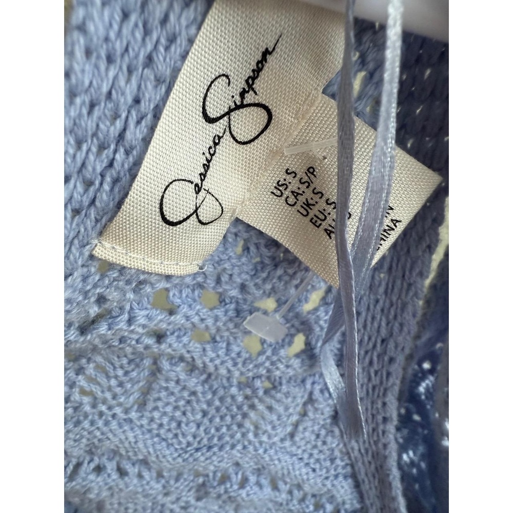 Jessica Simpson Tank Top Womens Size S Light Blue V-Neck Open Knit‎ Scallop Hem - Picture 3 of 3